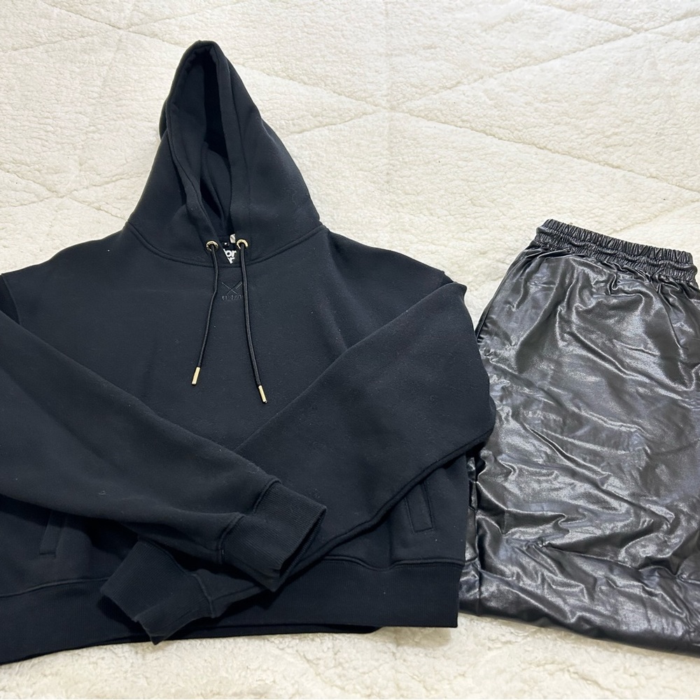 Distorted People cropped sweater and leather joggers